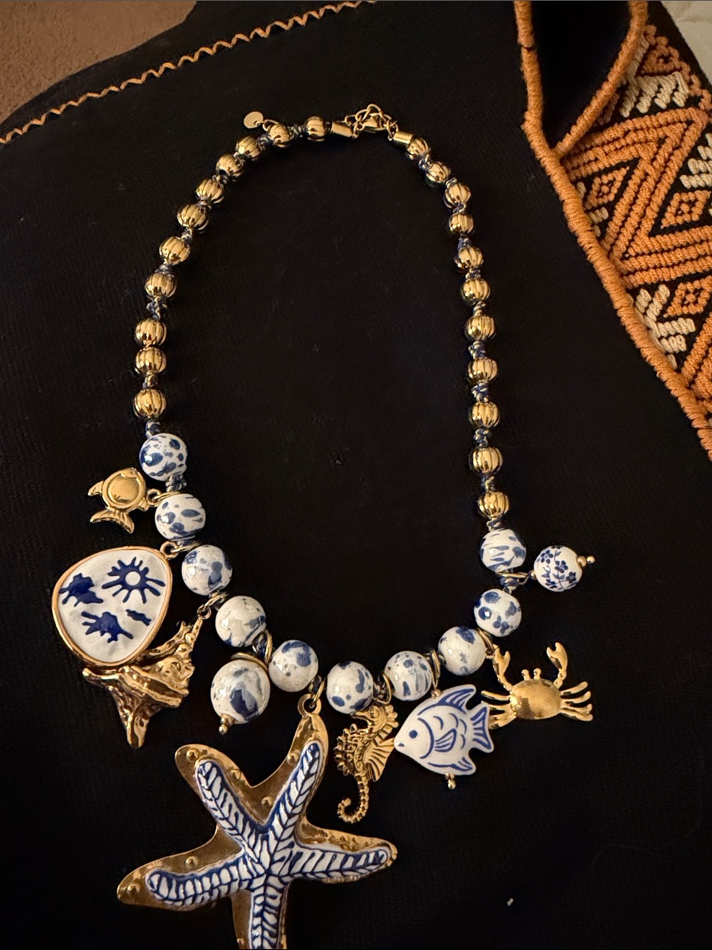 Gold & Blue Nautical Charm Necklace - Women Jewelry
